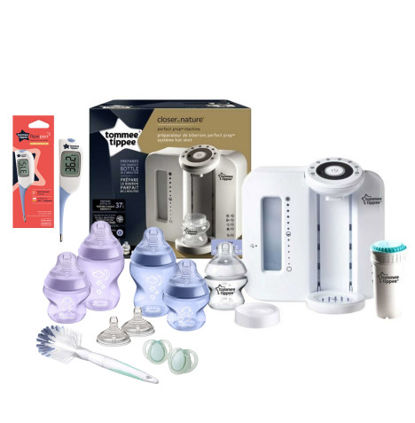 Tommee Tippee Perfect Prep Baby Bottle Making Machine With Baby Bottle Starter Set & Thermometer - White/Purple/Blue