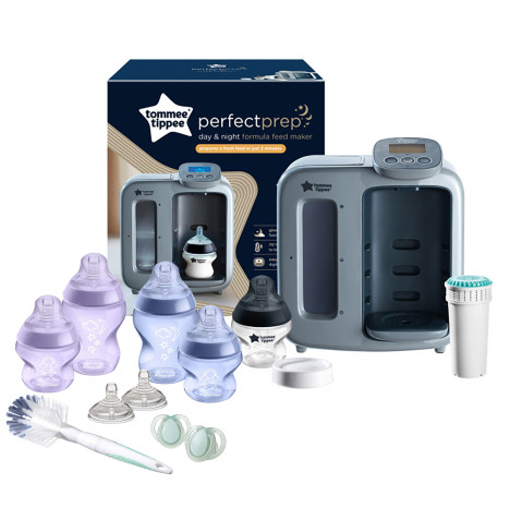 Tommee Tippee Perfect Prep Day & Night Machine Instant Baby Bottle Maker With Baby Bottle Set - Grey/Purple/Blue