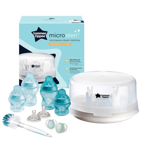 Tommee Tippee Closer to Nature Microwave Steam Steriliser & Bottle Set - White & Blue
