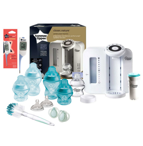 Tommee Tippee Perfect Prep Baby Bottle Making Machine & Baby Bottle Starter Set With Thermometer - White/Blue
