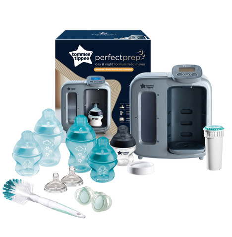 Tommee Tippee Perfect Prep Day & Night Machine Instant Baby Bottle Maker With Baby Bottle Set - Grey/Blue