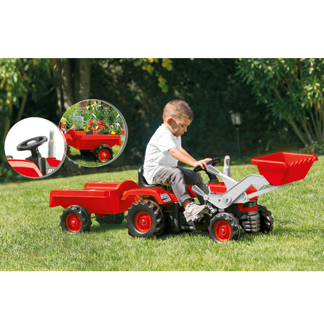 Pedal Operated Tractor With Trailer & Excavator - Red (36 Months+)