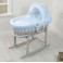 4Baby Padded Grey Wicker Moses Basket & Rocking Stand - Blue Dimple