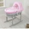 4Baby Padded Grey Wicker Moses Basket & Rocking Stand - Pink Dimple