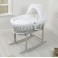4Baby Padded Grey Wicker Moses Basket & Rocking Stand - White Dimple