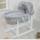 4Baby Padded Grey Wicker Baby Moses Basket & Rocking Stand - Grey / White Stars