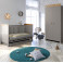 Little Acorns Classic Milano Cot Bed 4 Piece Nursery Furniture Set with Deluxe Fibre Mattress - Grey / Oak