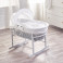 4Baby Grey Wicker Moses Basket with Rocking Stand - Elegant Teddy White