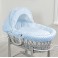 4baby Deluxe Padded Grey Wicker Moses Basket - Blue Dimple