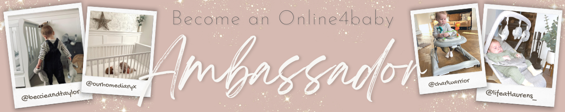 Become an Online4Baby Ambassador banner with polaroids of babies and baby products