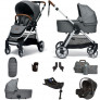 Mamas & Papas Flip XT2 8pc Essentials (Gemm Car Seat) Travel System with Carrycot & ISOFIX Base - Fossil Grey